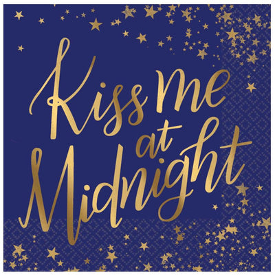 New Years Eve Kiss Me At Midnight Beverage Napkins 16 Pack
