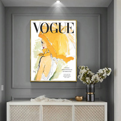 50cmx70cm Vogue Girl Gold Frame Canvas Wall Art Payday Deals