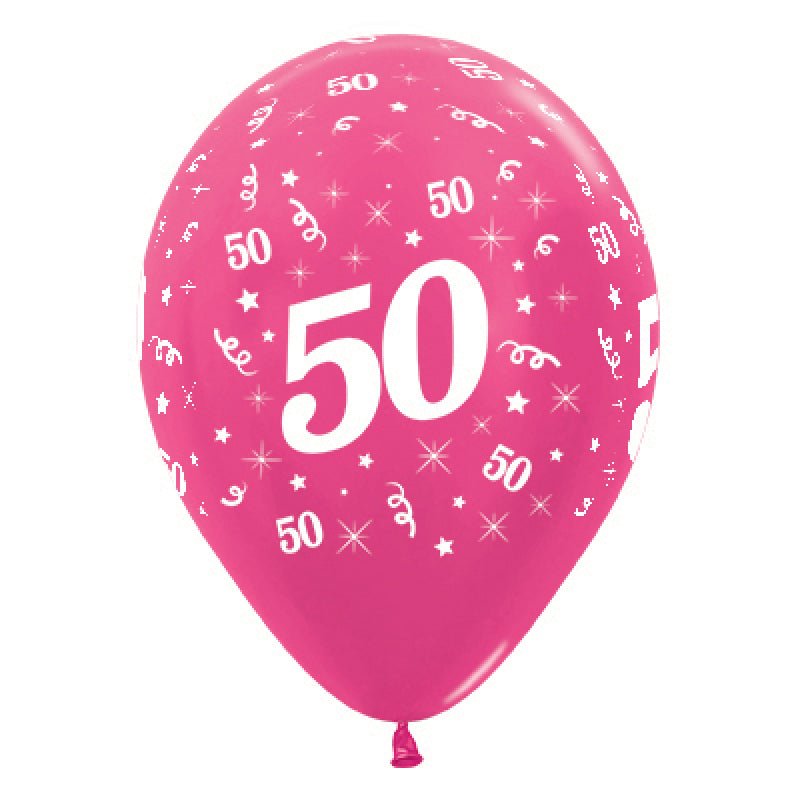 50th Birthday Metallic Fuchsia Latex Balloons 6 Pack Payday Deals