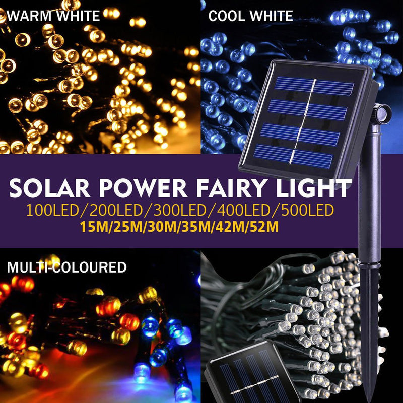 52M 500LED String Solar Powered Fairy Lights Garden Christmas Decor Cool White Payday Deals