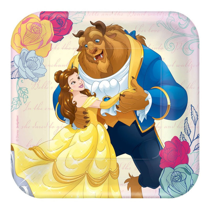 Beauty And The Beast Square Lunch Dessert Cake Plates 8 Pack