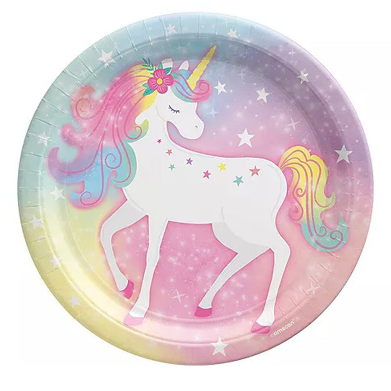 Enchanted Unicorn Round Dinner Paper Plates 8 Pack