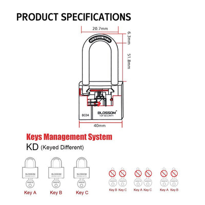 BLOSSOM PADLOCK BRASS HEAVY DUTY 40MM LONG SHACKLE - Payday Deals