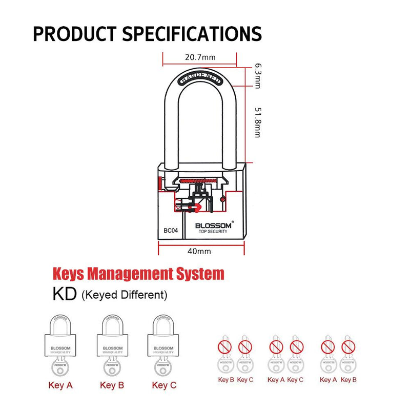 BLOSSOM PADLOCK BRASS HEAVY DUTY 40MM LONG SHACKLE - Payday Deals