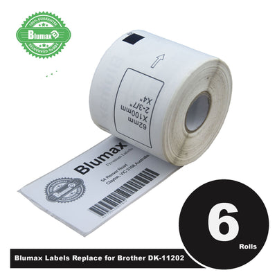 6 Roll Blumax Alternative Shipping White Refill labels for Brother DK-11202 62mm x 100mm 300L - Payday Deals