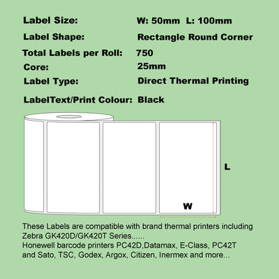100 Rolls Blumax Direct Thermal (Zebra) 100mm x 50mm 750L White labels - Payday Deals