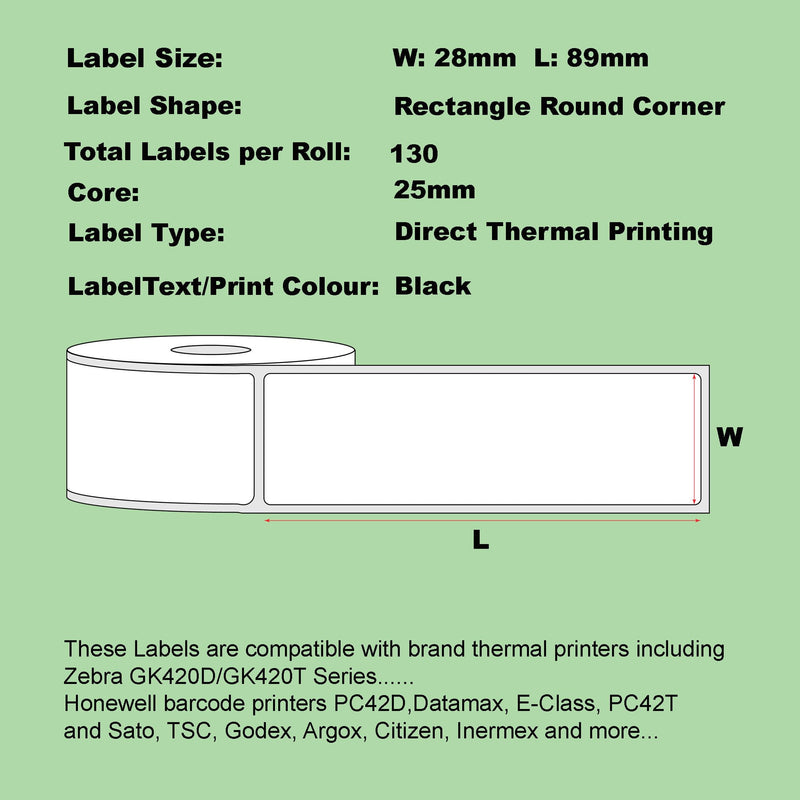 200 Rolls Blumax Direct Thermal (Zebra) 28mm x 89mm 130L White labels - Payday Deals