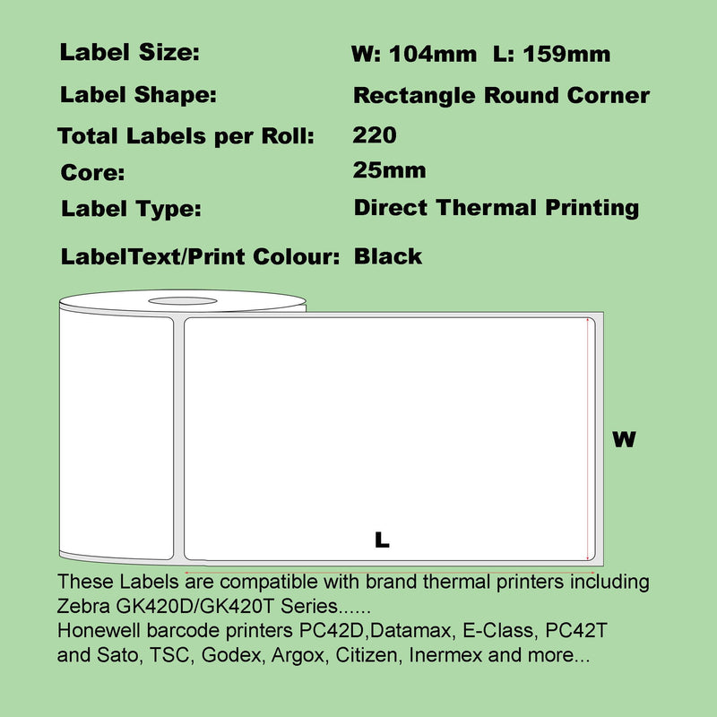 6 Rolls Blumax Direct Thermal (Zebra) 104mm x 159mm 220L White labels - Payday Deals