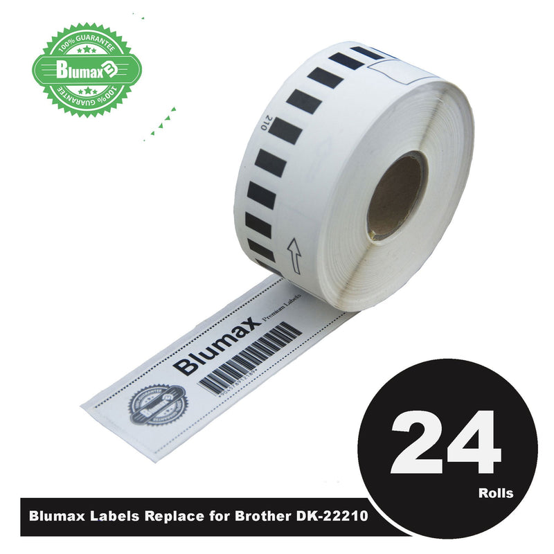 24 Roll Blumax Alternative White Refill labels for Brother DK-22210 29mm x 30.48m Continuous Length - Payday Deals
