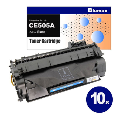 10 Pack Blumax Alternative for HP CE505A(05A) Black Toner Cartridges