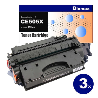 3 Pack Blumax Alternative for HP CE505X(05X) Black Toner Cartridges
