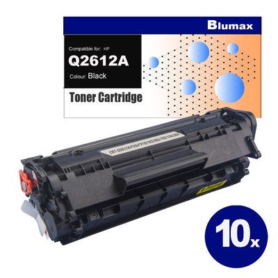 10 Pack Blumax Alternative for HP Q2612A(12A) Black Toner Cartridges