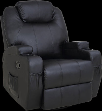 Black Massage Sofa Chair Recliner 360 Degree Swivel PU Leather Lounge 8 Point Heated - Payday Deals