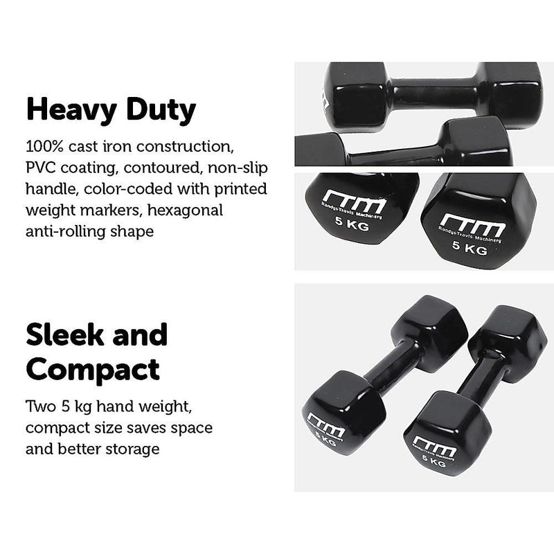 5kg Dumbbells Pair PVC Hand Weights Rubber Coated Payday Deals