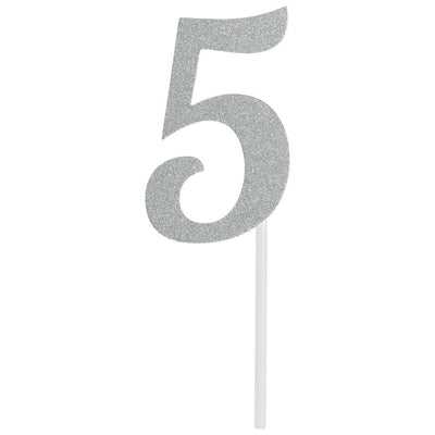 5th Birthday Party Supplies Silver Number 5 Glitter Cake Topper