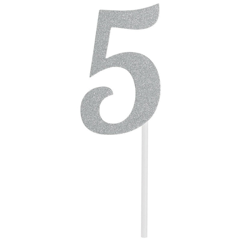 5th Birthday Party Supplies Silver Number 5 Glitter Cake Topper Payday Deals