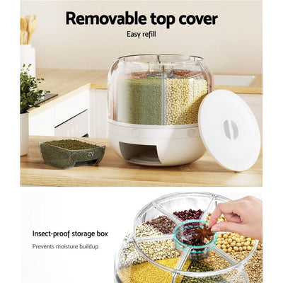 6-In-1 Cereal Dispenser Rotating Grain Container 10KG Rice Storage Dry Food Box Payday Deals