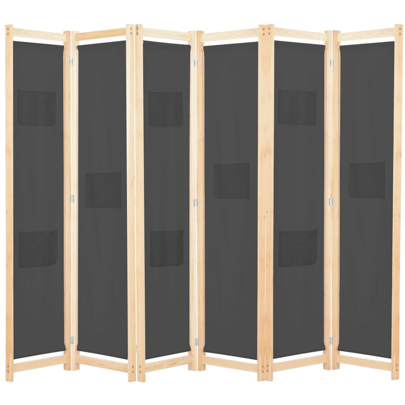 6-Panel Room Divider Grey 240x170x4 cm Fabric Payday Deals