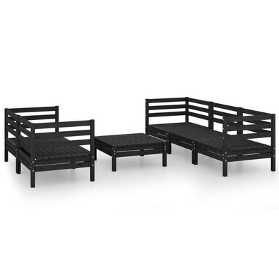 6 Piece Garden Lounge Set Black Solid Pinewood Payday Deals