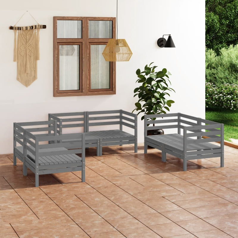 6 Piece Garden Lounge Set Grey Solid Pinewood Payday Deals