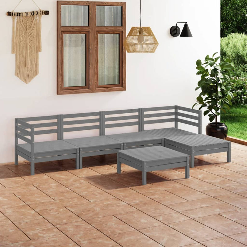 6 Piece Garden Lounge Set Solid Pinewood Grey Payday Deals