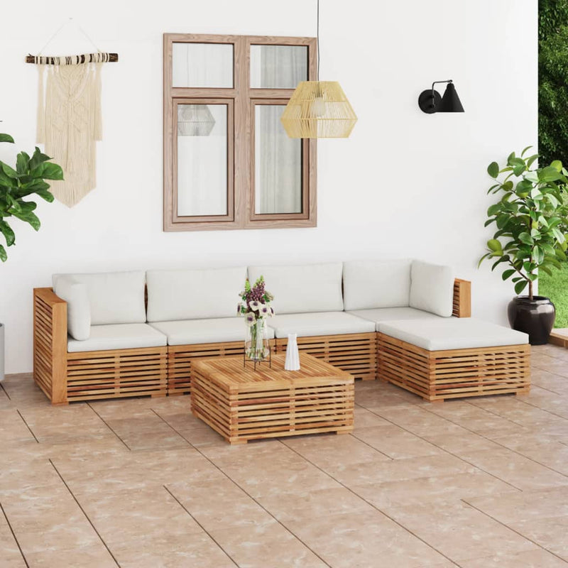 6 Piece Garden Lounge Set with Cream Cushion Solid Teak Wood Payday Deals