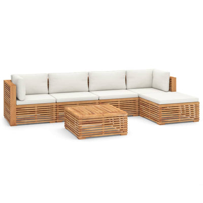 6 Piece Garden Lounge Set with Cream Cushion Solid Teak Wood Payday Deals