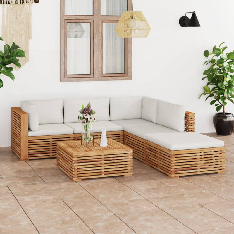6 Piece Garden Lounge Set with Cream Cushion Solid Teak Wood Payday Deals