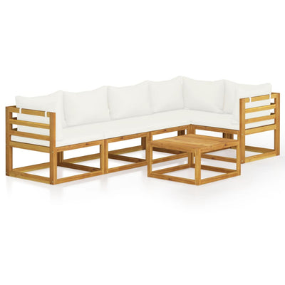 6 Piece Garden Lounge Set with Cushion Cream Solid Acacia Wood Payday Deals