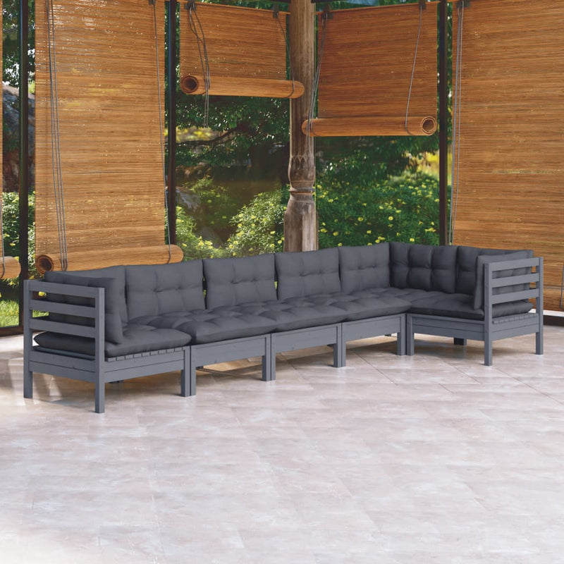 6 Piece Garden Lounge Set with Cushions Grey Pinewood Payday Deals