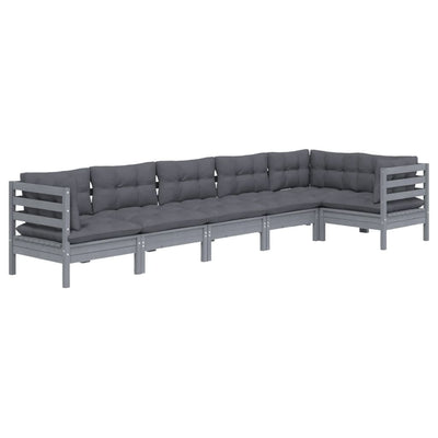 6 Piece Garden Lounge Set with Cushions Grey Pinewood Payday Deals