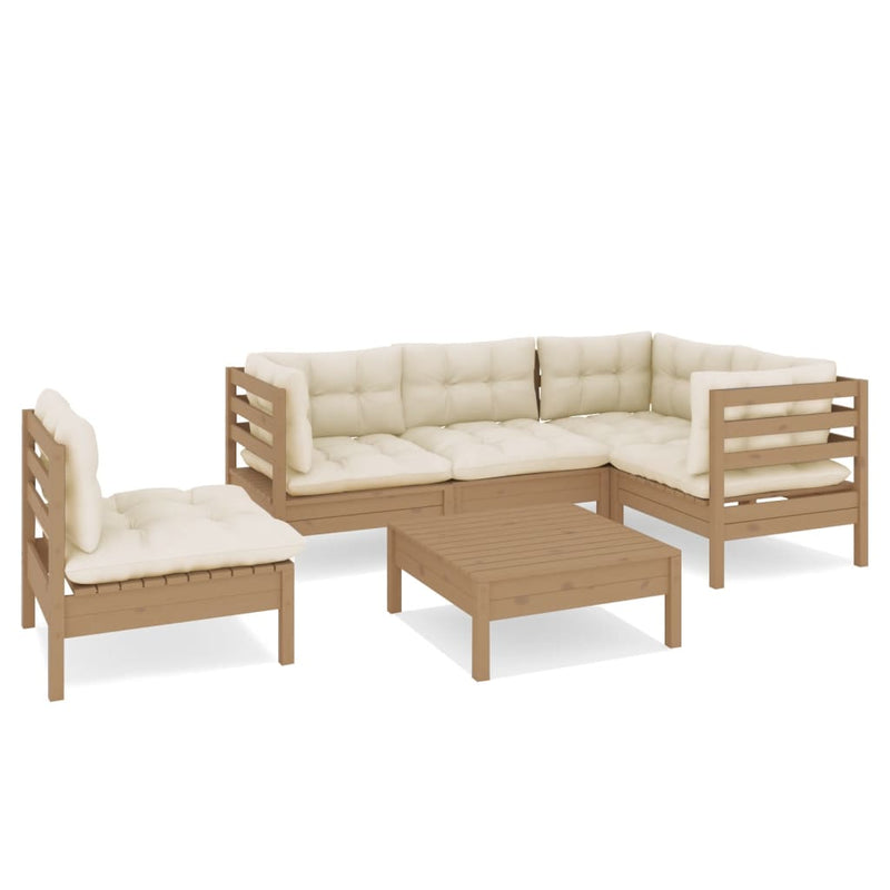 6 Piece Garden Lounge Set with Cushions Honey Brown Pinewood Payday Deals