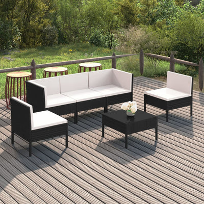 6 Piece Garden Lounge Set with Cushions Poly Rattan Black 