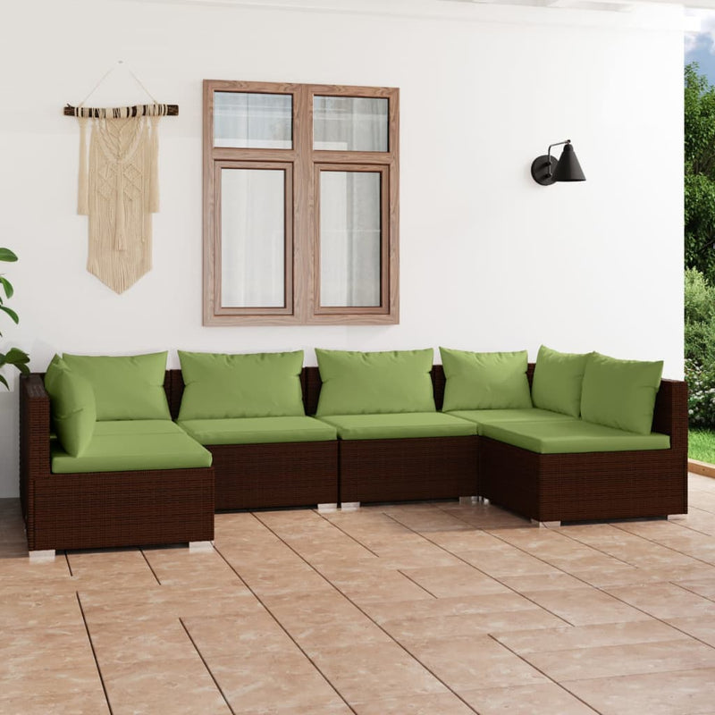 6 Piece Garden Lounge Set with Cushions Poly Rattan Brown Payday Deals