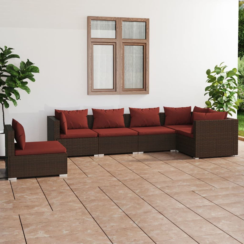 6 Piece Garden Lounge Set with Cushions Poly Rattan Brown Payday Deals