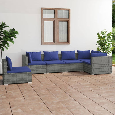 6 Piece Garden Lounge Set with Cushions Poly Rattan Grey Payday Deals