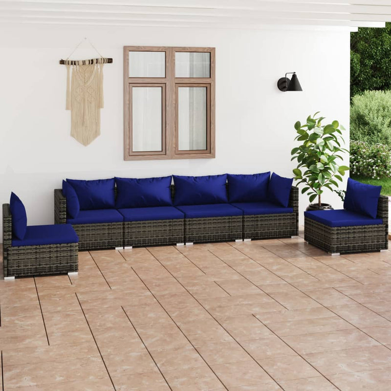 6 Piece Garden Lounge Set with Cushions Poly Rattan Grey Payday Deals
