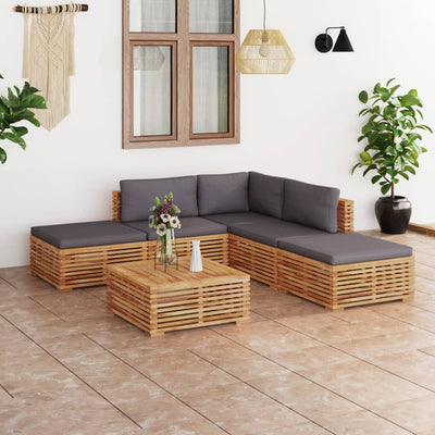 6 Piece Garden Lounge Set with Dark Grey Cushion Solid Teak Wood Payday Deals