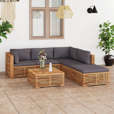 6 Piece Garden Lounge Set with Dark Grey Cushion Solid Teak Wood Payday Deals