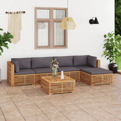 6 Piece Garden Lounge Set with Dark Grey Cushion Solid Teak Wood Payday Deals