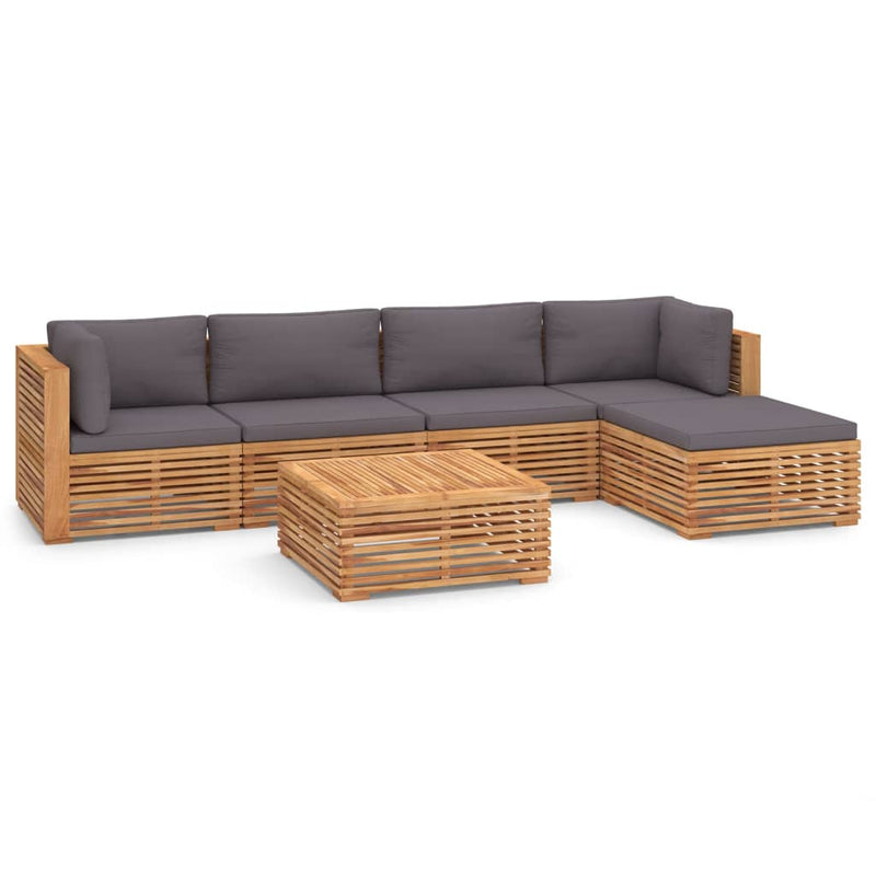 6 Piece Garden Lounge Set with Dark Grey Cushion Solid Teak Wood Payday Deals