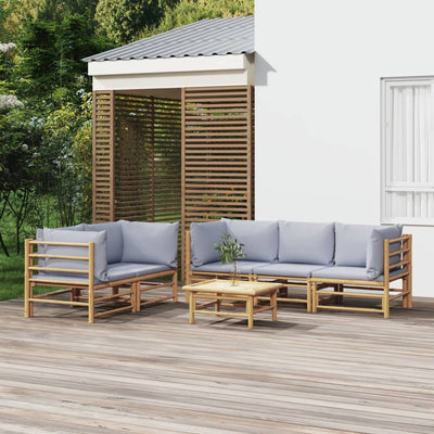 6 Piece Garden Lounge Set with Light Grey Cushions Bamboo