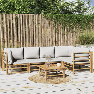 6 Piece Garden Lounge Set with Light Grey Cushions Bamboo