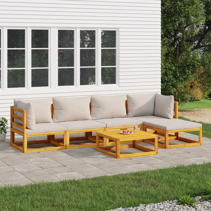 6 Piece Garden Lounge Set with Light Grey Cushions Solid Wood Payday Deals