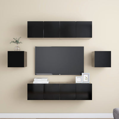 6 Piece TV Cabinet Set Black Engineered Wood