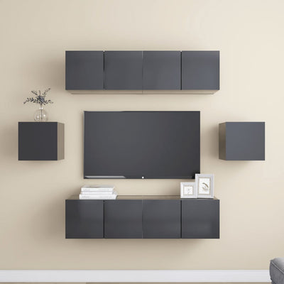 6 Piece TV Cabinet Set Grey Engineered Wood