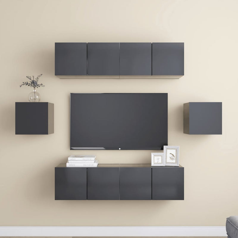 6 Piece TV Cabinet Set Grey Engineered Wood Payday Deals