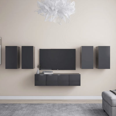 6 Piece TV Cabinet Set Grey Engineered Wood Payday Deals