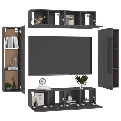 6 Piece TV Cabinet Set High Gloss Grey Engineered Wood Payday Deals