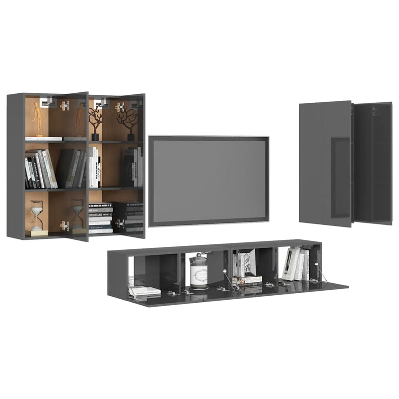 6 Piece TV Cabinet Set High Gloss Grey Engineered Wood Payday Deals